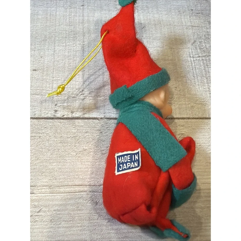VTG Red & Green Knee Hugger Elf Christmas Japan Original Sticker